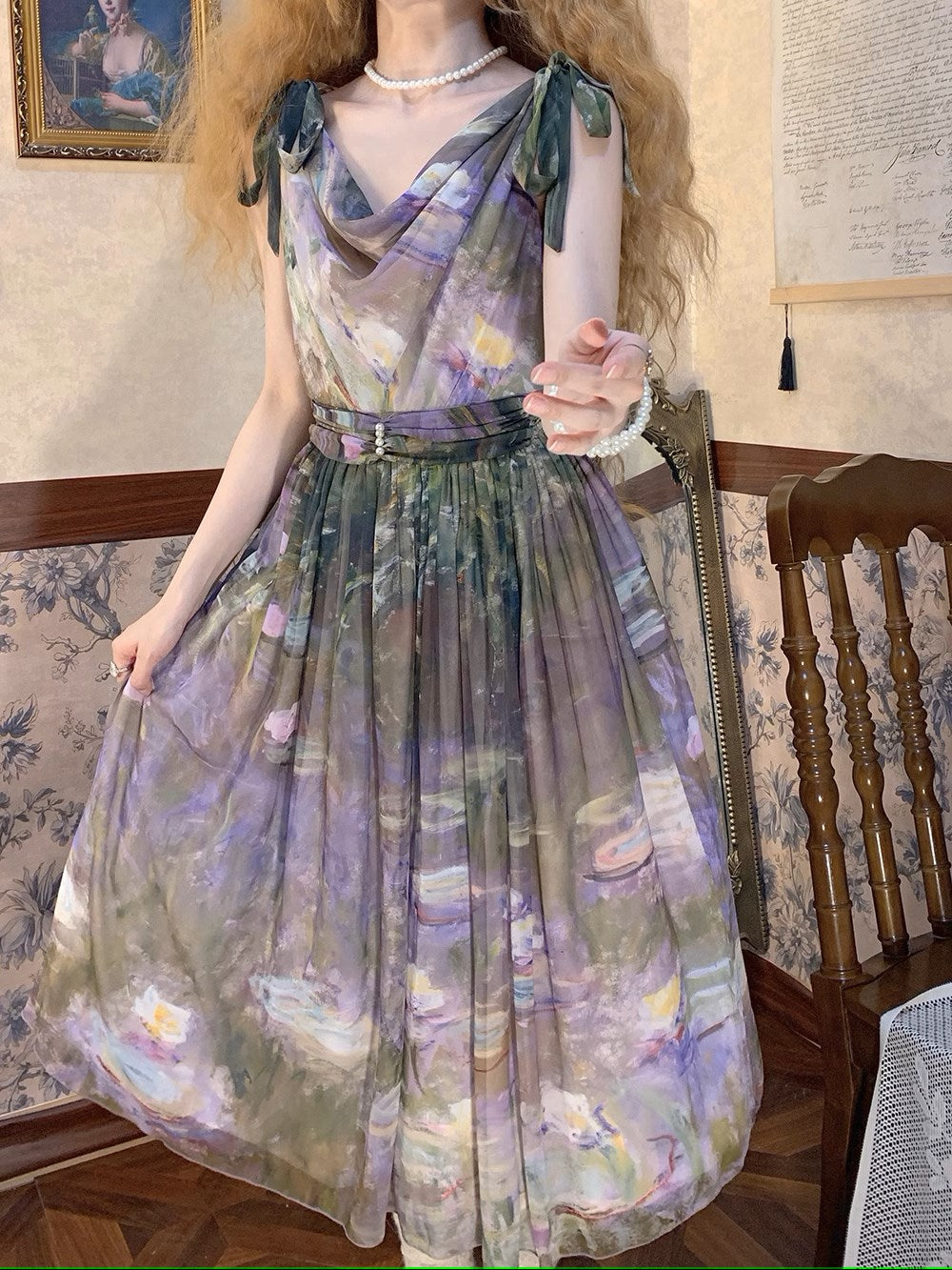 【予約販売】Elegance Greek 油彩画風プリントジャンパースカート