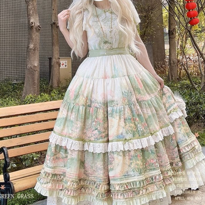 [Resale/Pre-orders available until 2/12] Fragrant Grass Flare Sleeve Tiered Dress