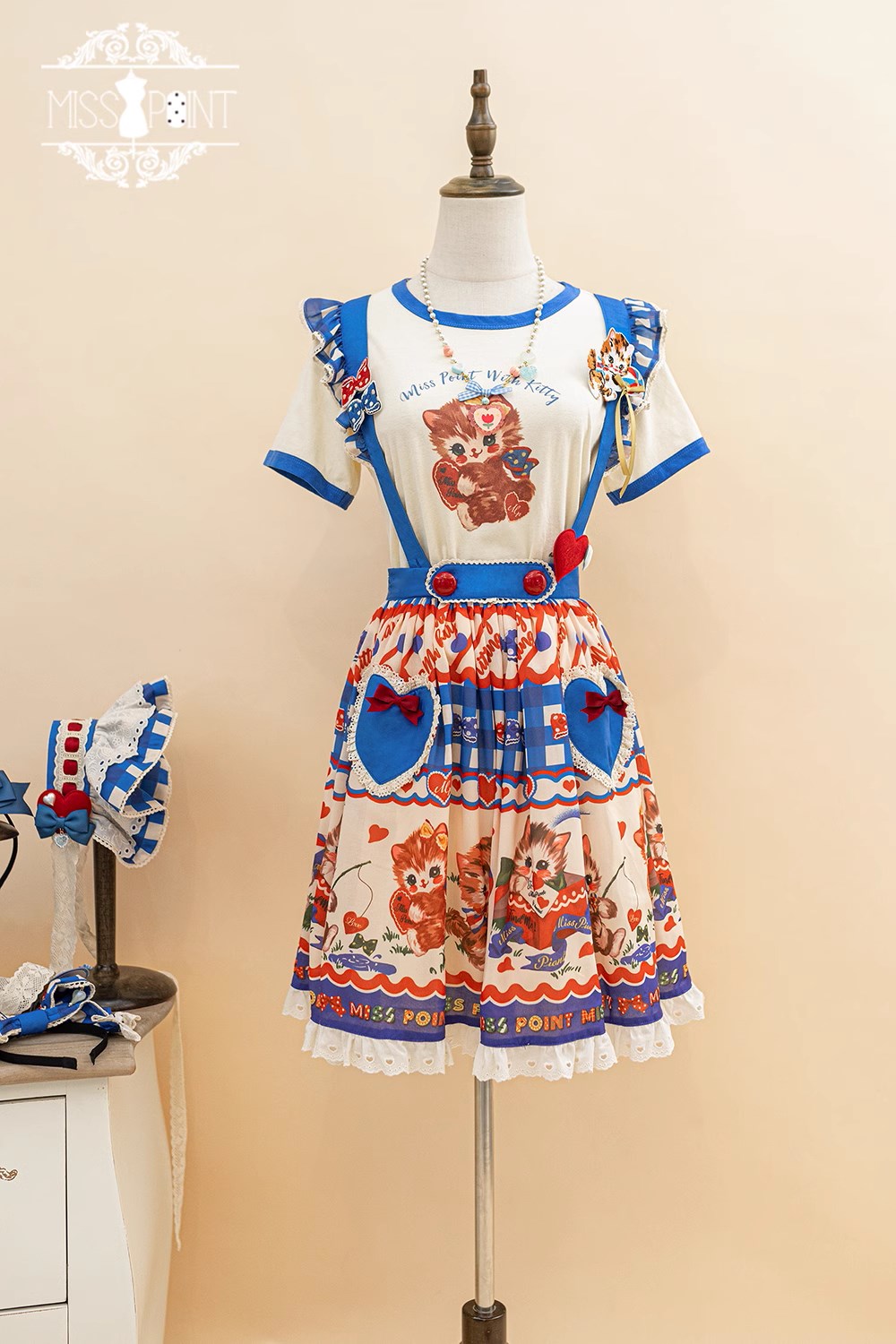 【予約販売】Sweet Kittyレトロサスペンダースカート