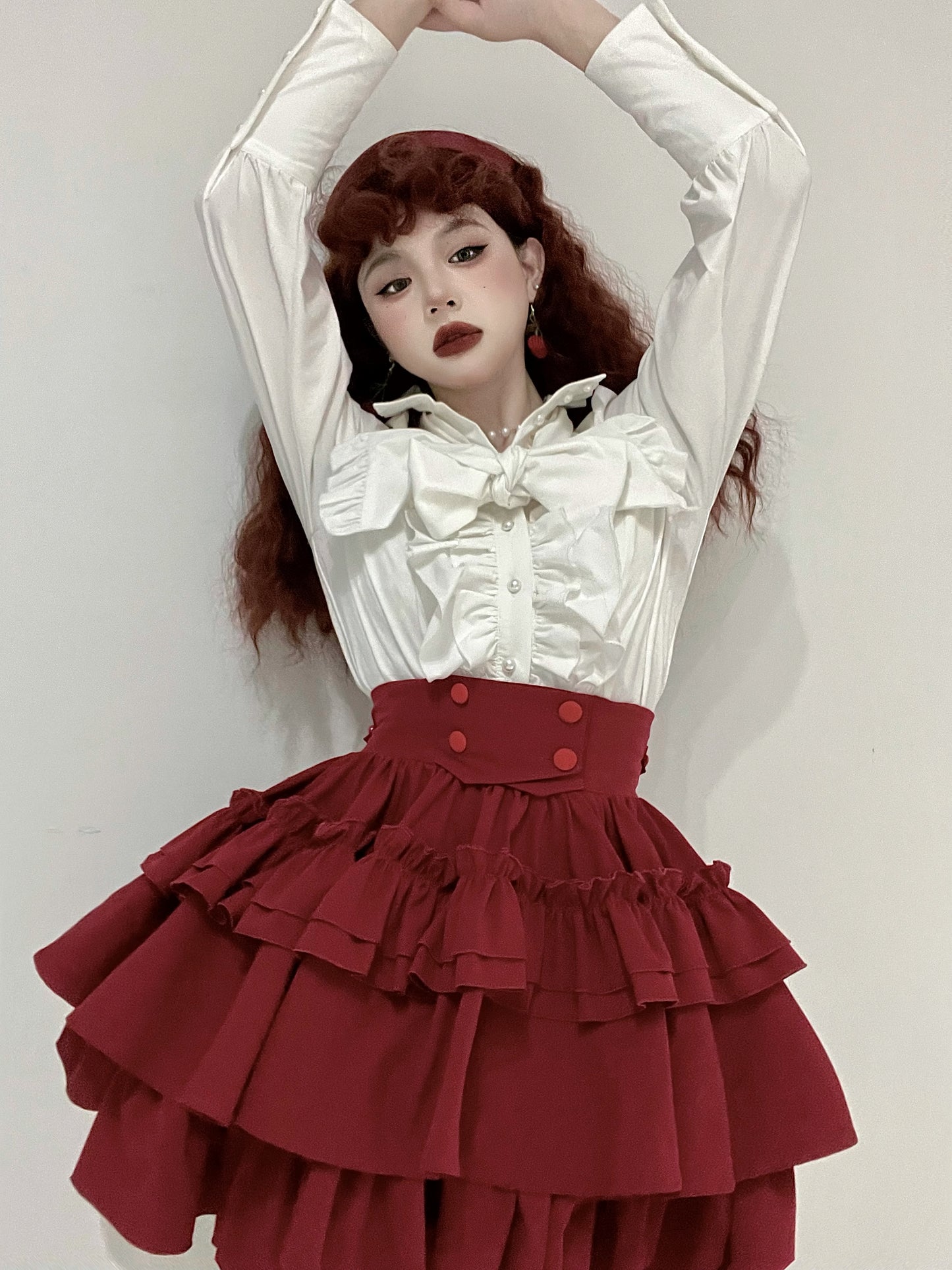 Doll's House Ribbon tie ruffle blouse 5 colors