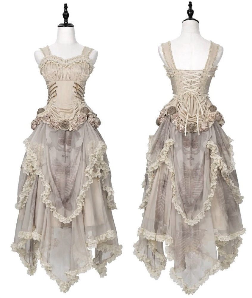 [Sale period ended] Rose Knight III Satin and organdy gothic dress [Champagne]