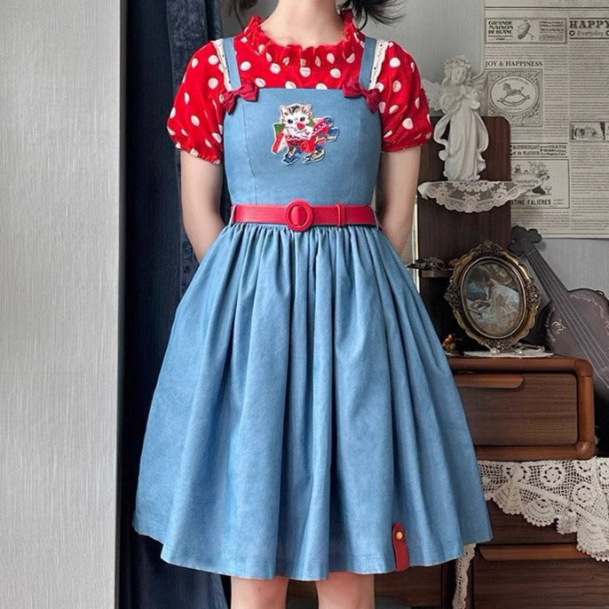 【予約販売】Sweet Kittyレトロシンプルジャンパースカート