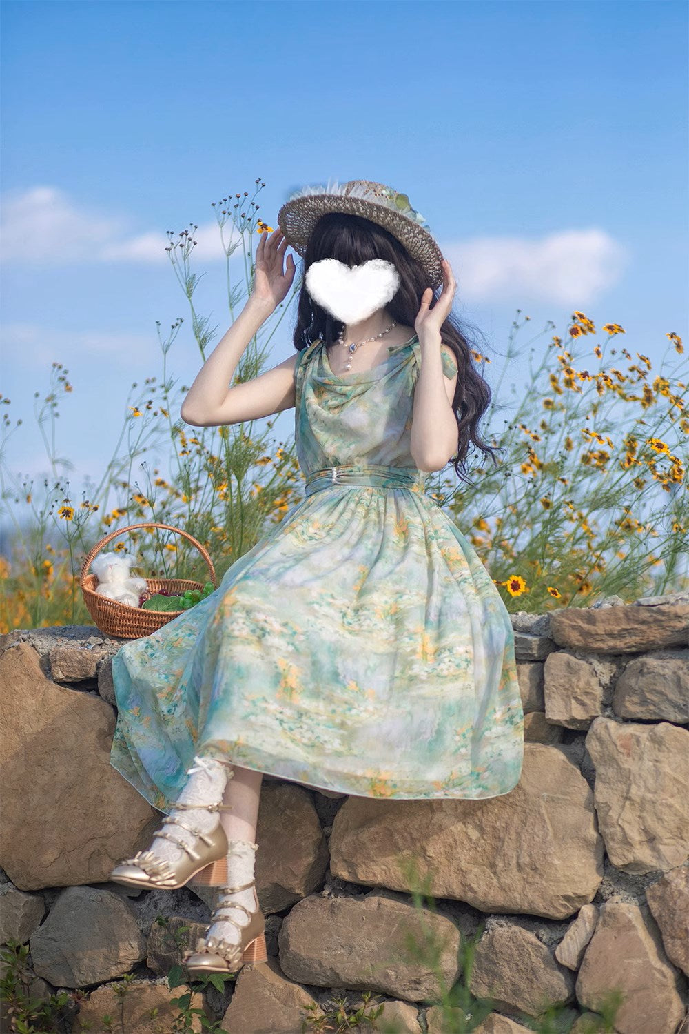 【予約販売】Elegance Greek 油彩画風プリントジャンパースカート