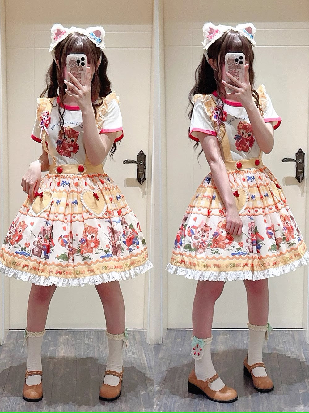 【予約販売】Sweet Kittyレトロサスペンダースカート