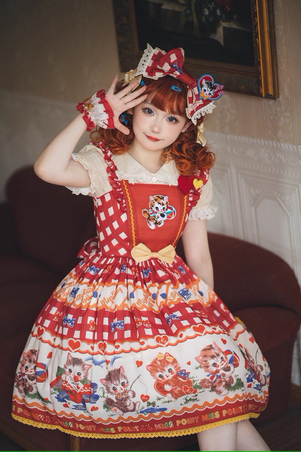 【予約販売】Sweet Kittyレトロフライングスリーブジャンパースカート