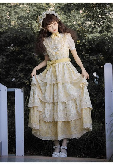 【予約販売】クリームイエローのフローラルジャンパースカート