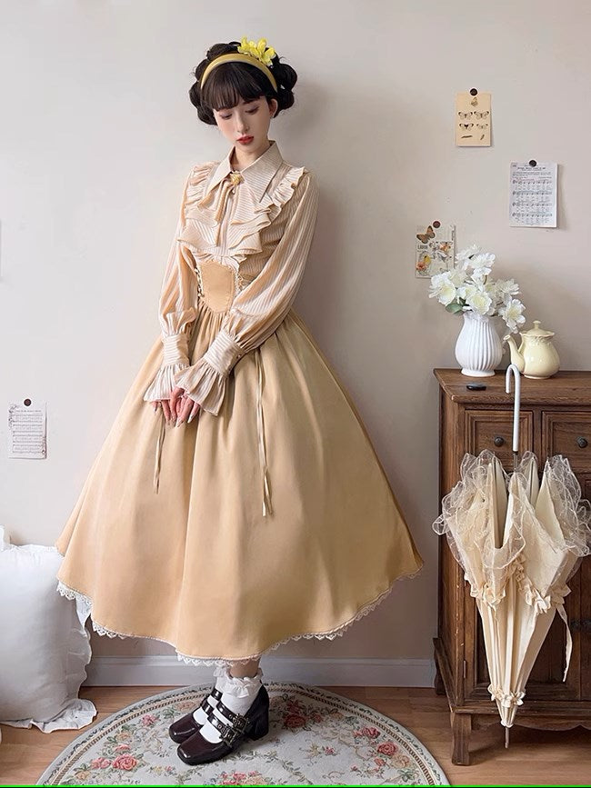 【予約販売】ジャボタイ付クラシカルストライプブラウス