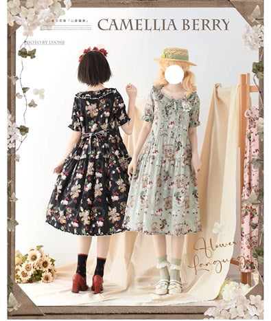 [Resale/Pre-orders available until 7/29] Camellia Berry Short Sleeve Dress, Simple Type, Long Length