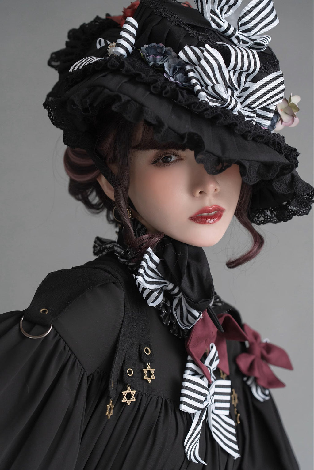 【予約販売】ブラック＆ストライプ レトロフィッシュテイルスカートとブラウス