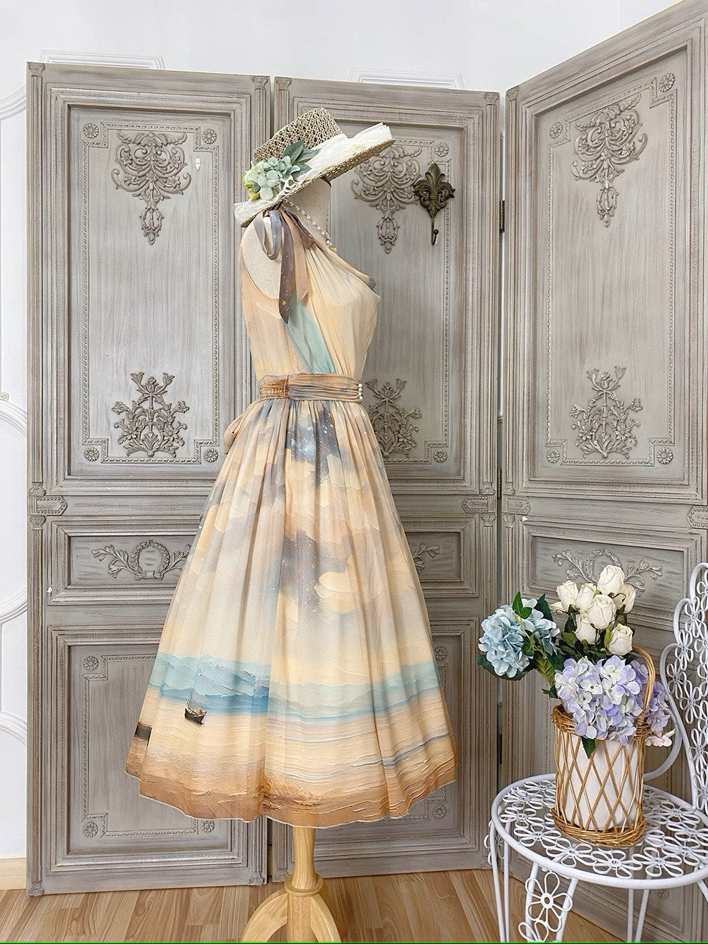 【予約販売】Elegance Greek 油彩画風プリントジャンパースカート