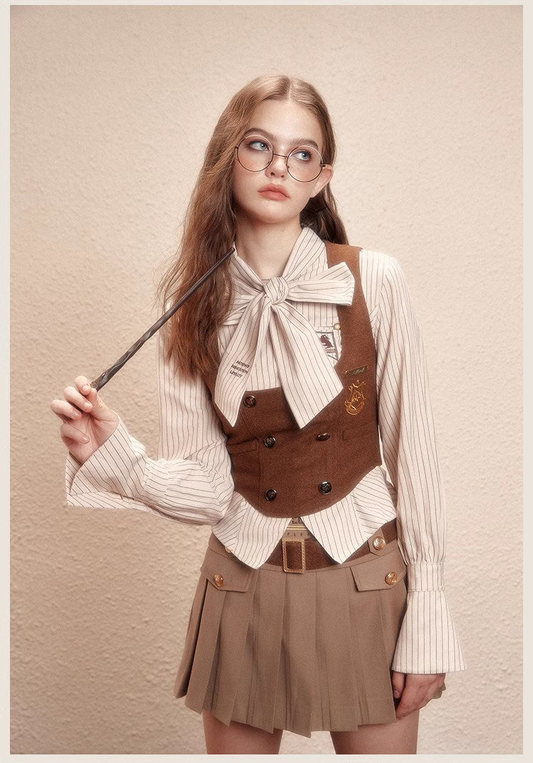 [Pre-order] Hogwarts School of Witchcraft and Wizardry Ribbon Tie Stripe Blouse