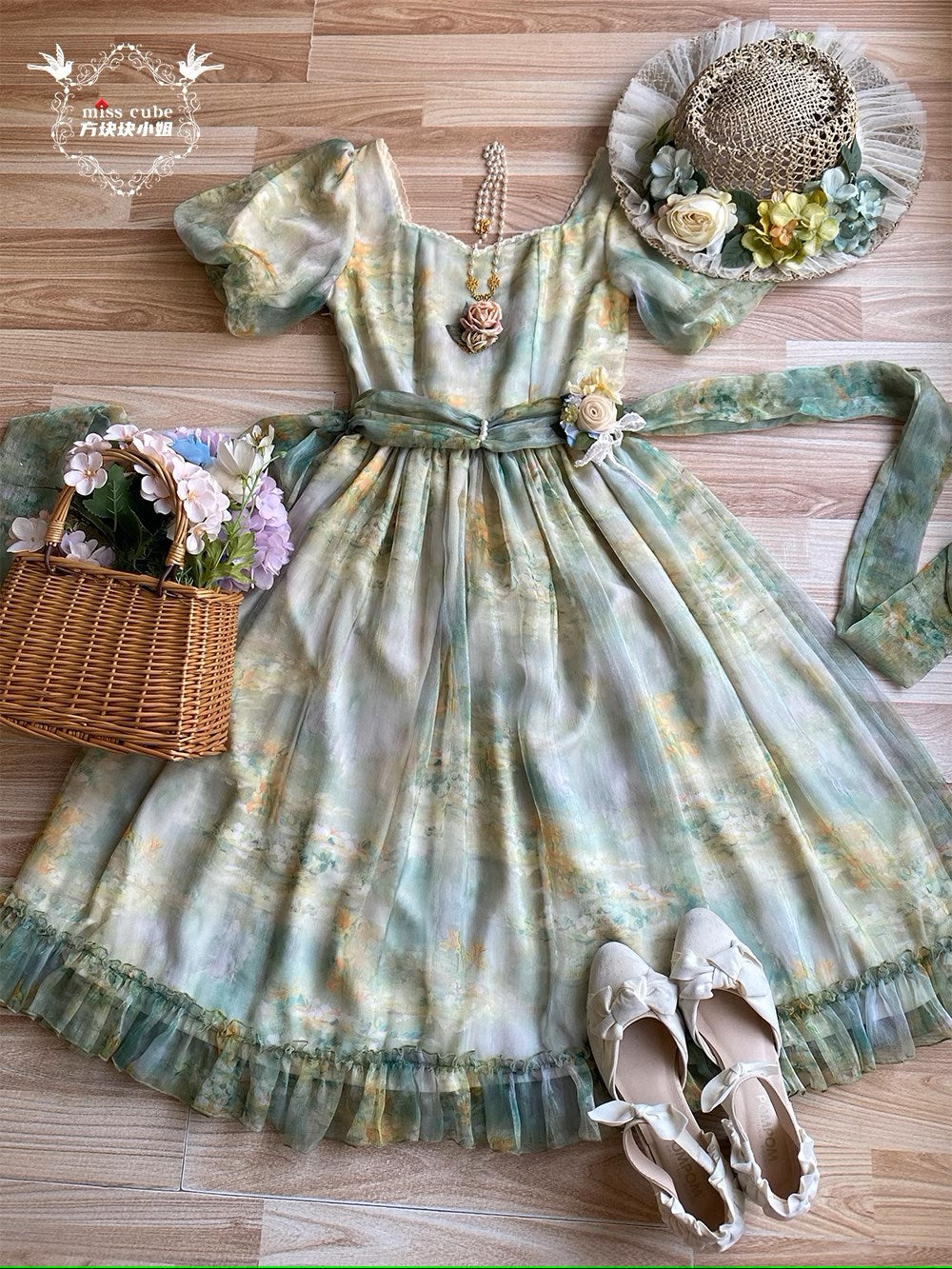【予約販売】Elegance Greek 油彩画風プリントワンピース