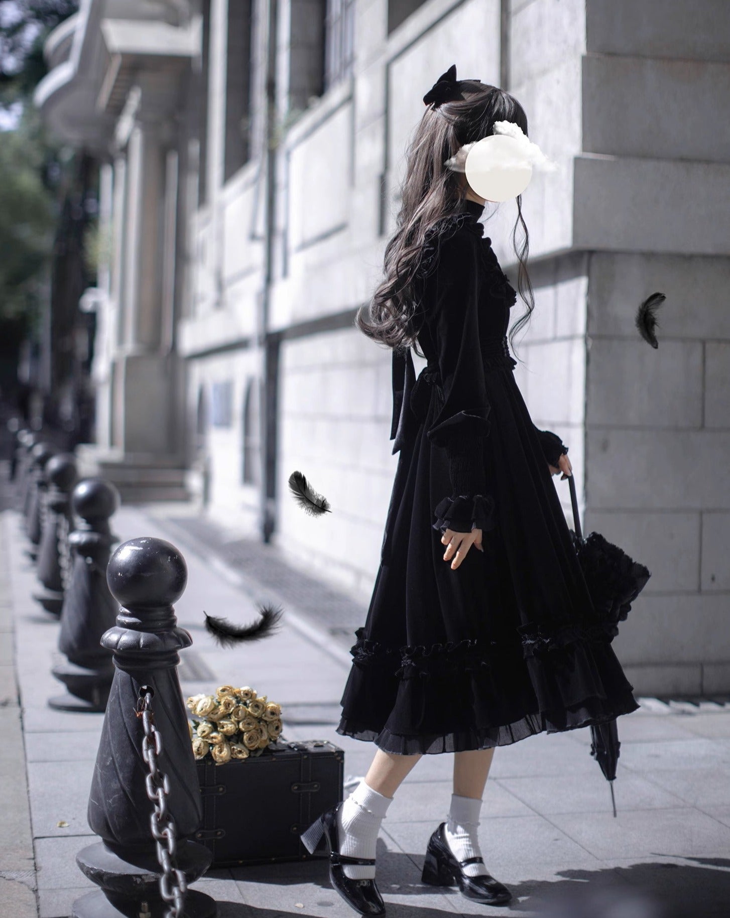 黒鳥のベルベットフリルワンピース – ロリータファッション通販RonRon