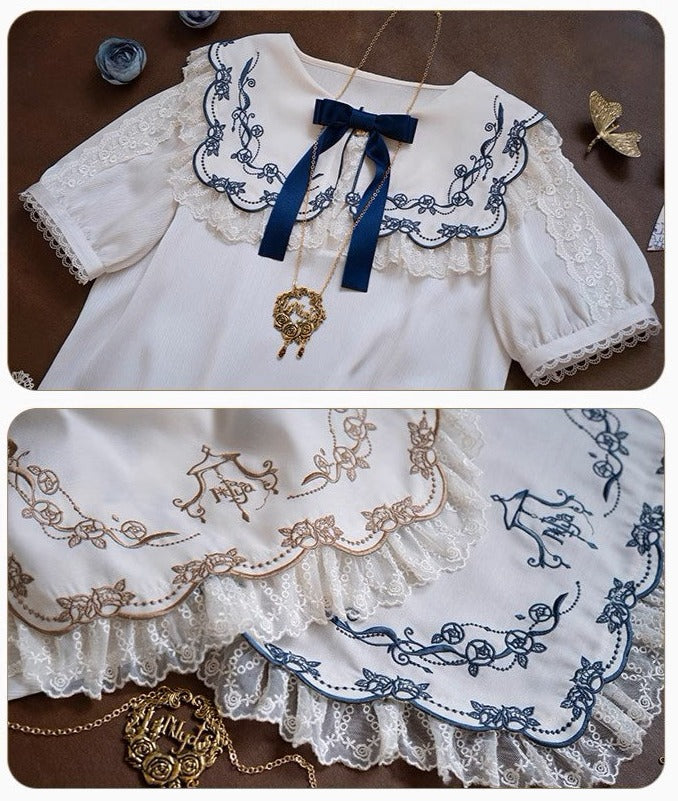 Opera Theater Embroidered Short Sleeve Blouse