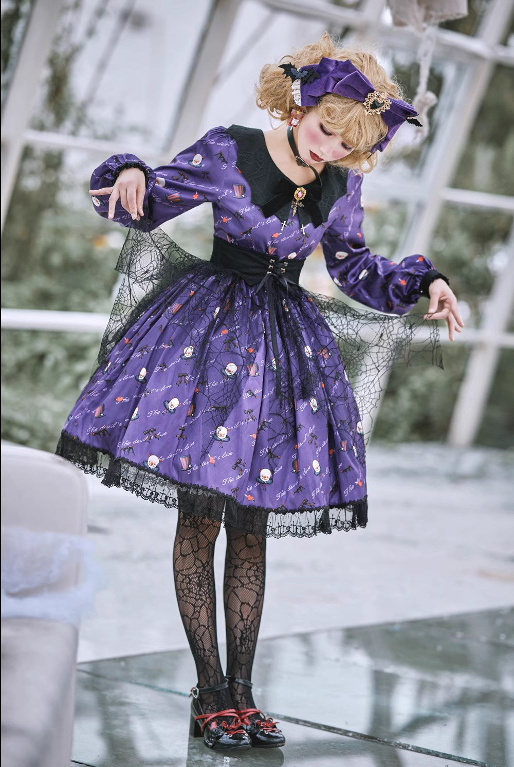【予約販売】Clown Revival Night 蝙蝠襟の長袖ワンピース