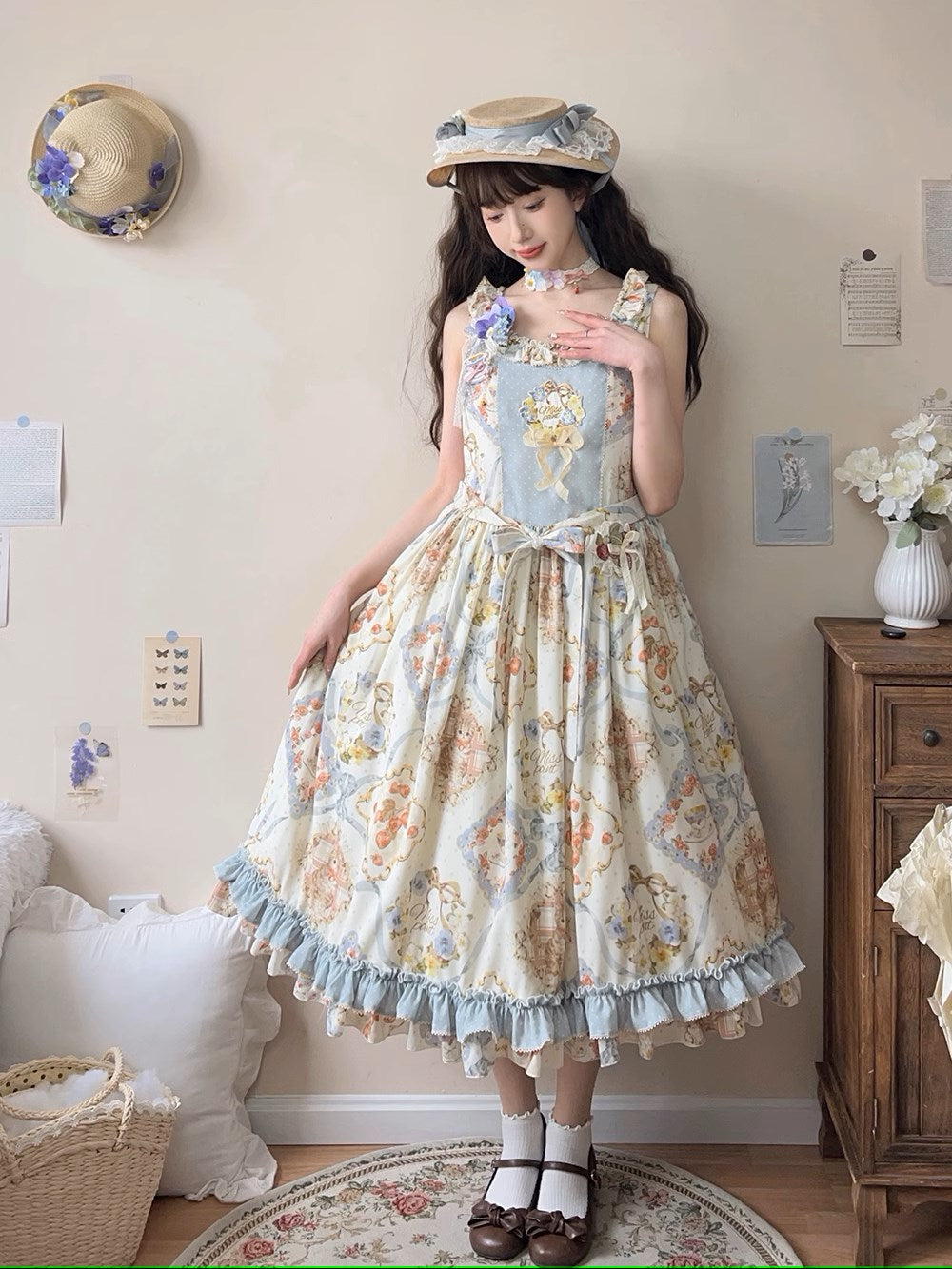 【予約販売】猫の薔薇お茶会 ジャンパースカート