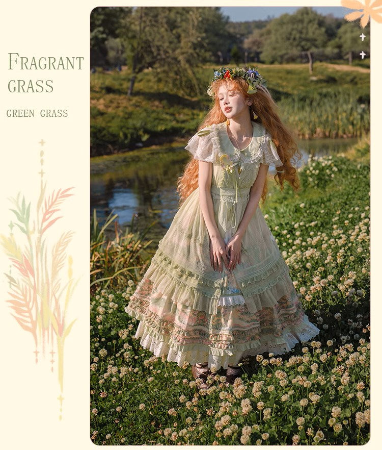 【販売期間終了】Fragrant Grass フレアスリーブティアードワンピース