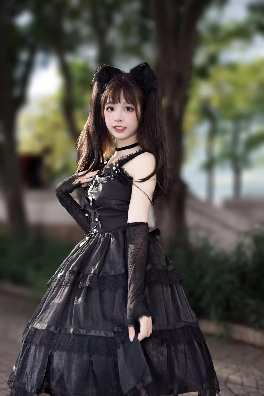 Romantic Party ブラックとホワイトのティアードジャンパースカート