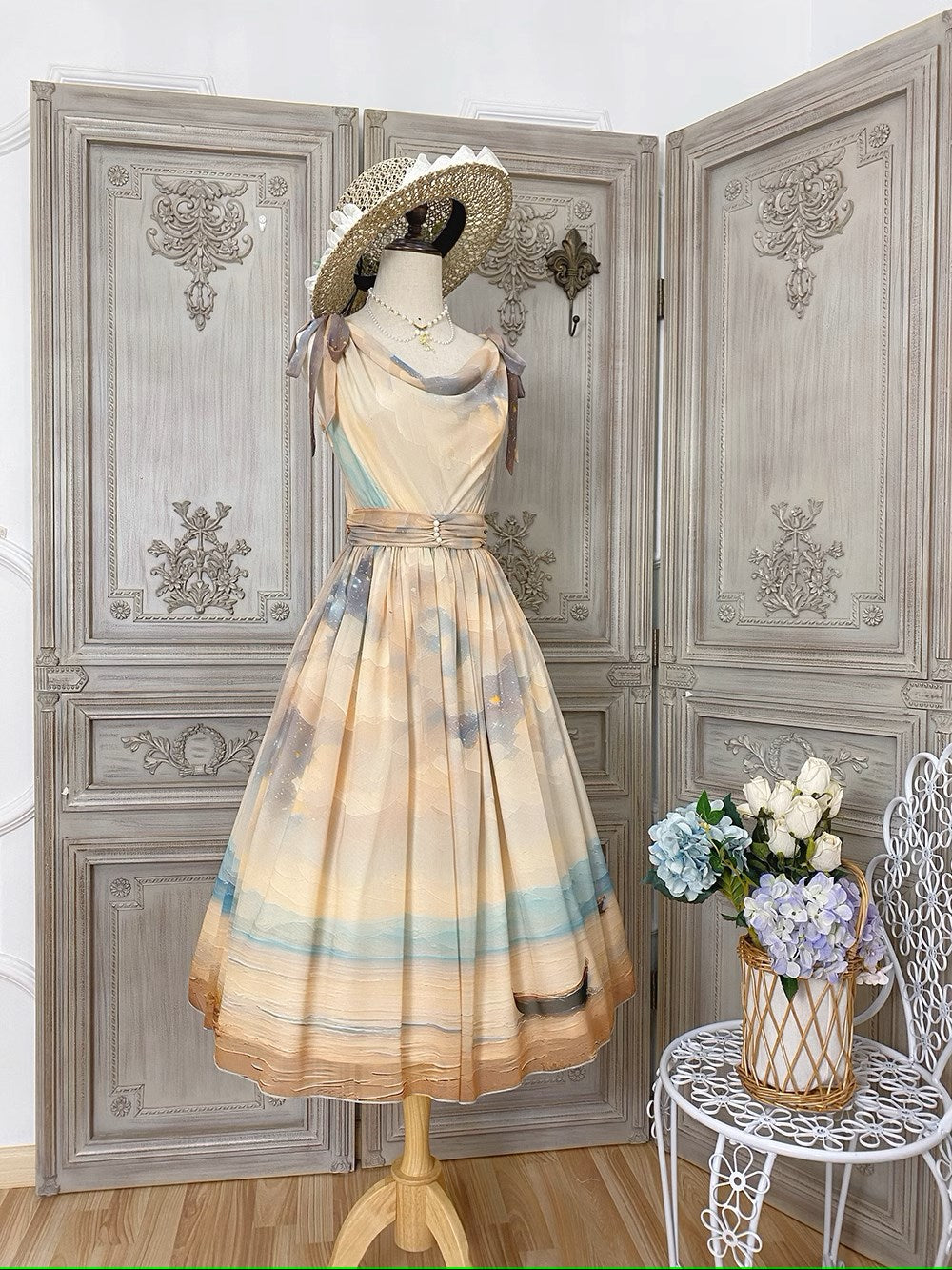 【予約販売】Elegance Greek 油彩画風プリントジャンパースカート