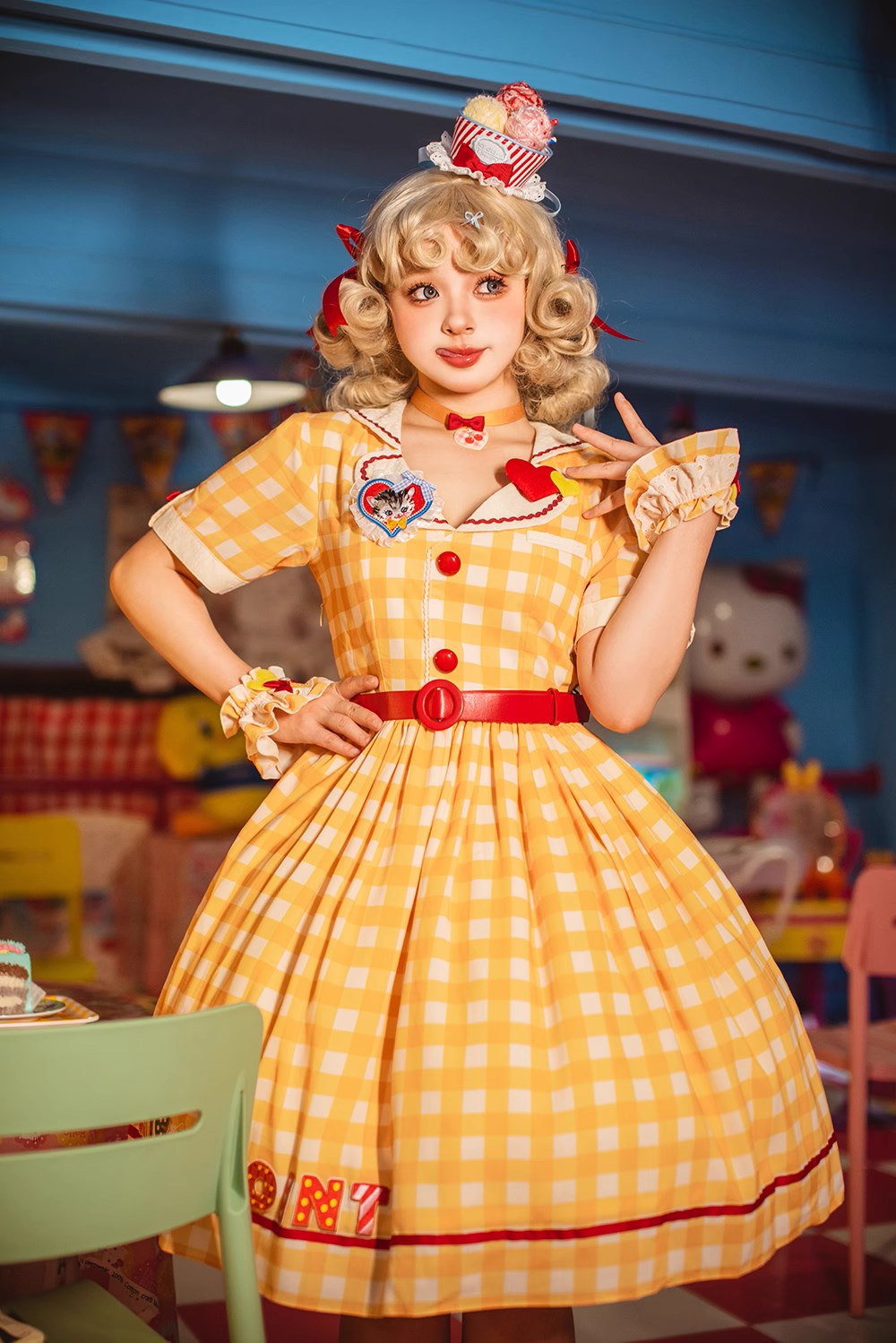 【予約販売】Sweet Kittyレトロカフェ風ワンピース