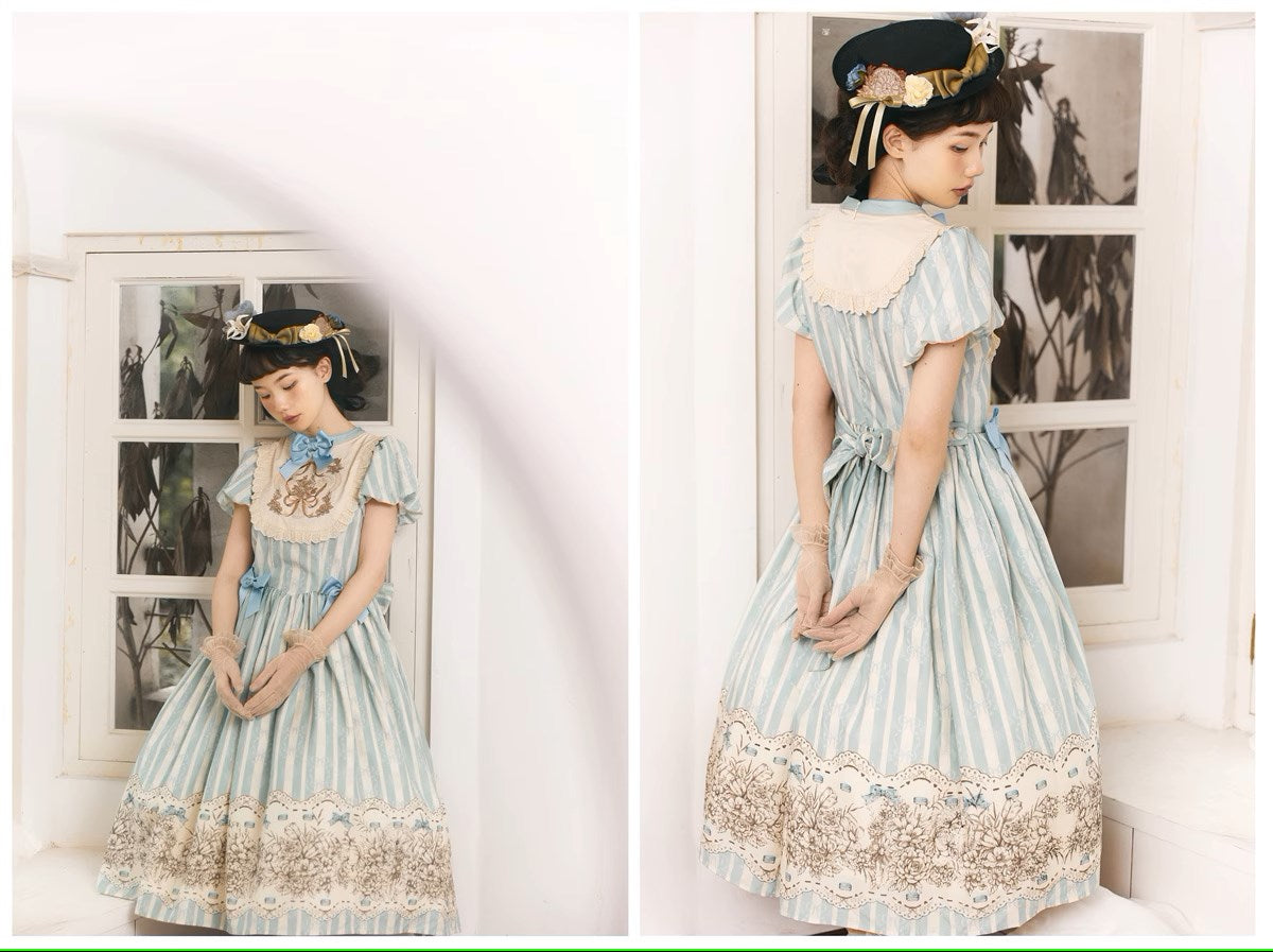 Blooming Flowers and Clocks 半袖ワンピース