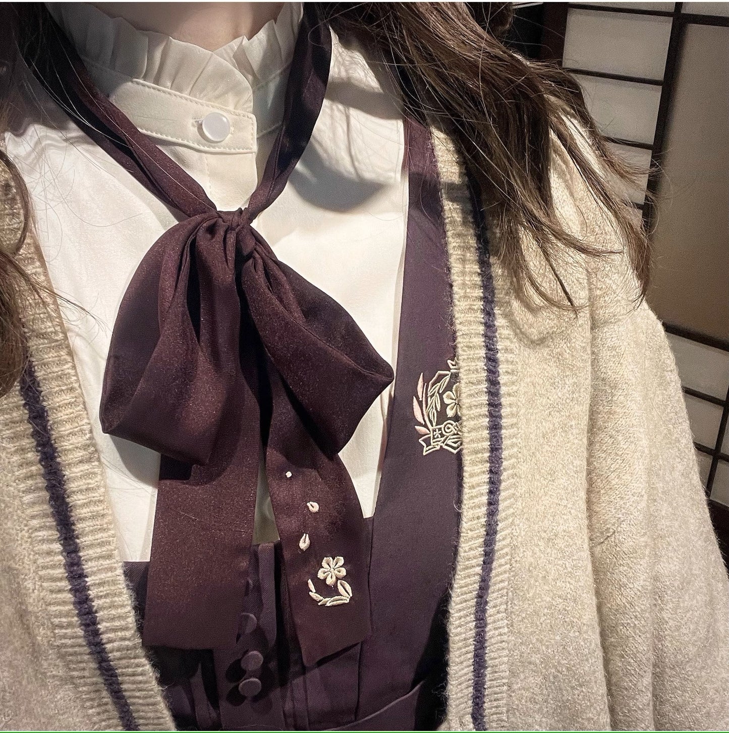 和風深紫のジャンパースカートと羽織・ブラウス5点セット