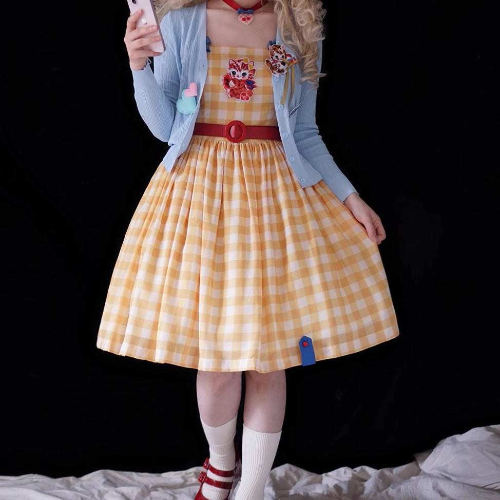 【予約販売】Sweet Kittyレトロシンプルジャンパースカート
