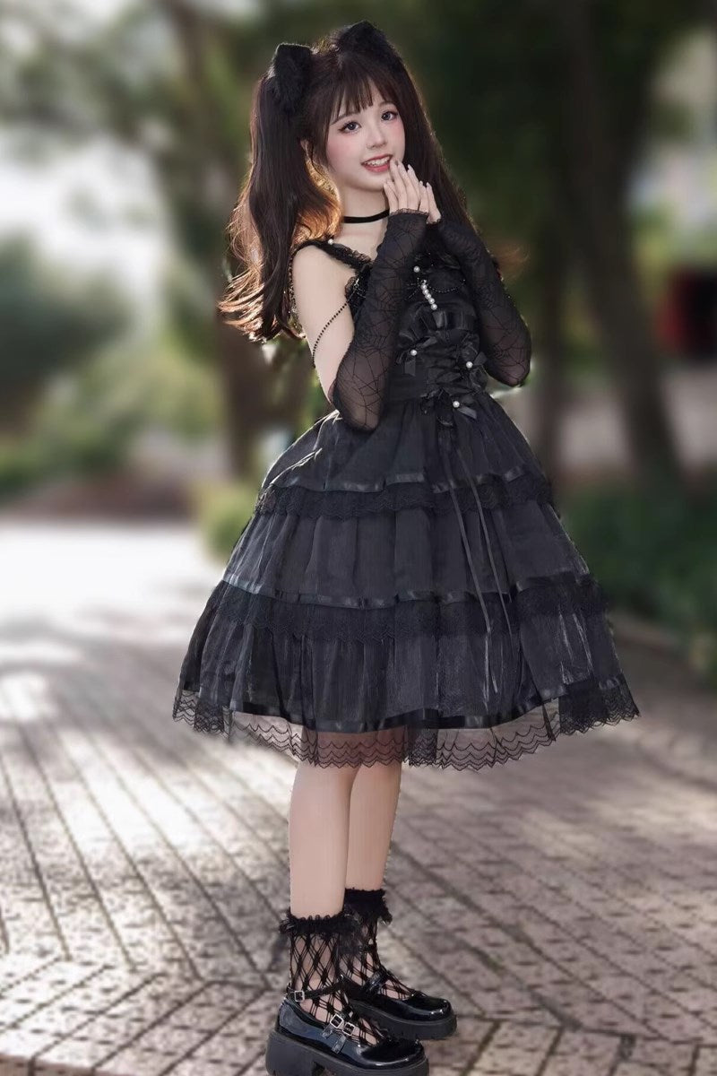Romantic Party ブラックとホワイトのティアードジャンパースカート