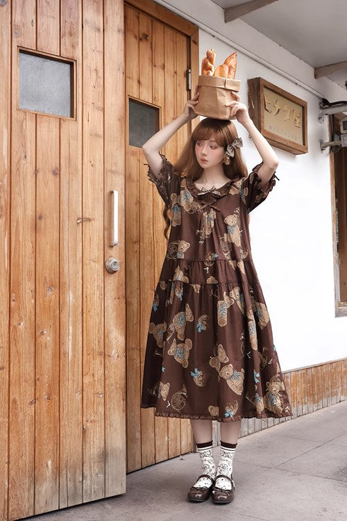 [Sales period ended] Chocolate Bear Movement One-piece dress type 1