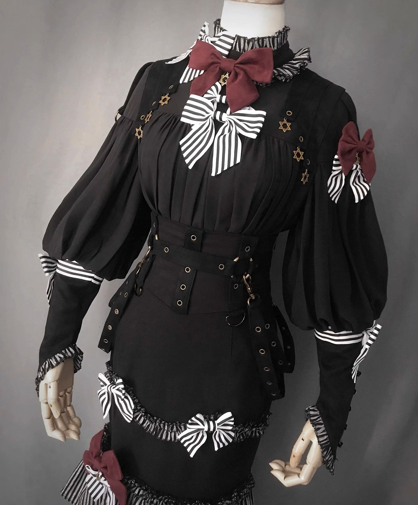 【予約販売】ブラック＆ストライプ レトロフィッシュテイルスカートとブラウス