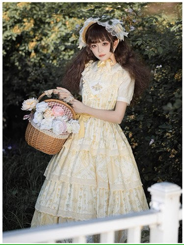 【予約販売】クリームイエローのフローラルジャンパースカート
