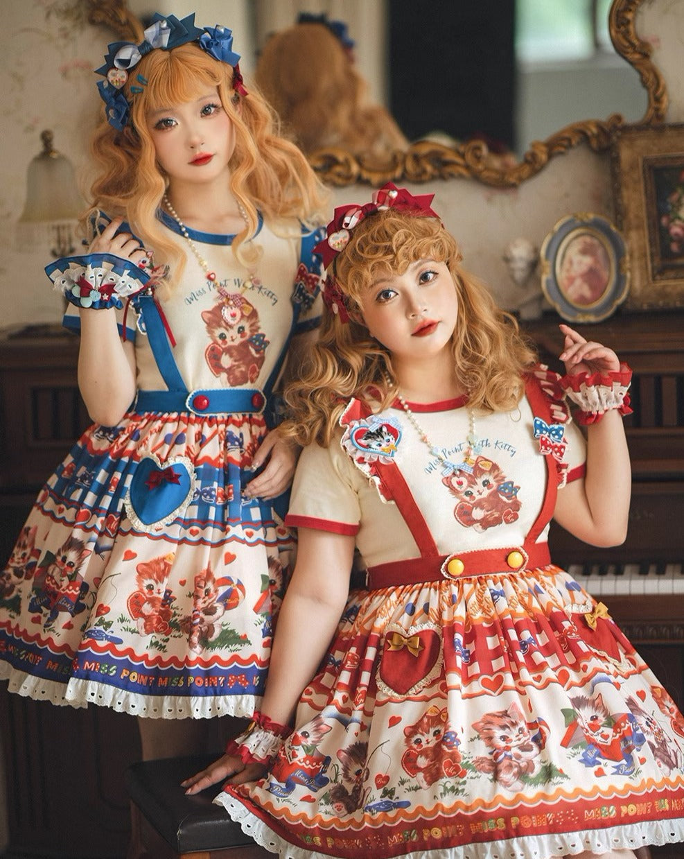 【予約販売】Sweet Kittyレトロサスペンダースカート