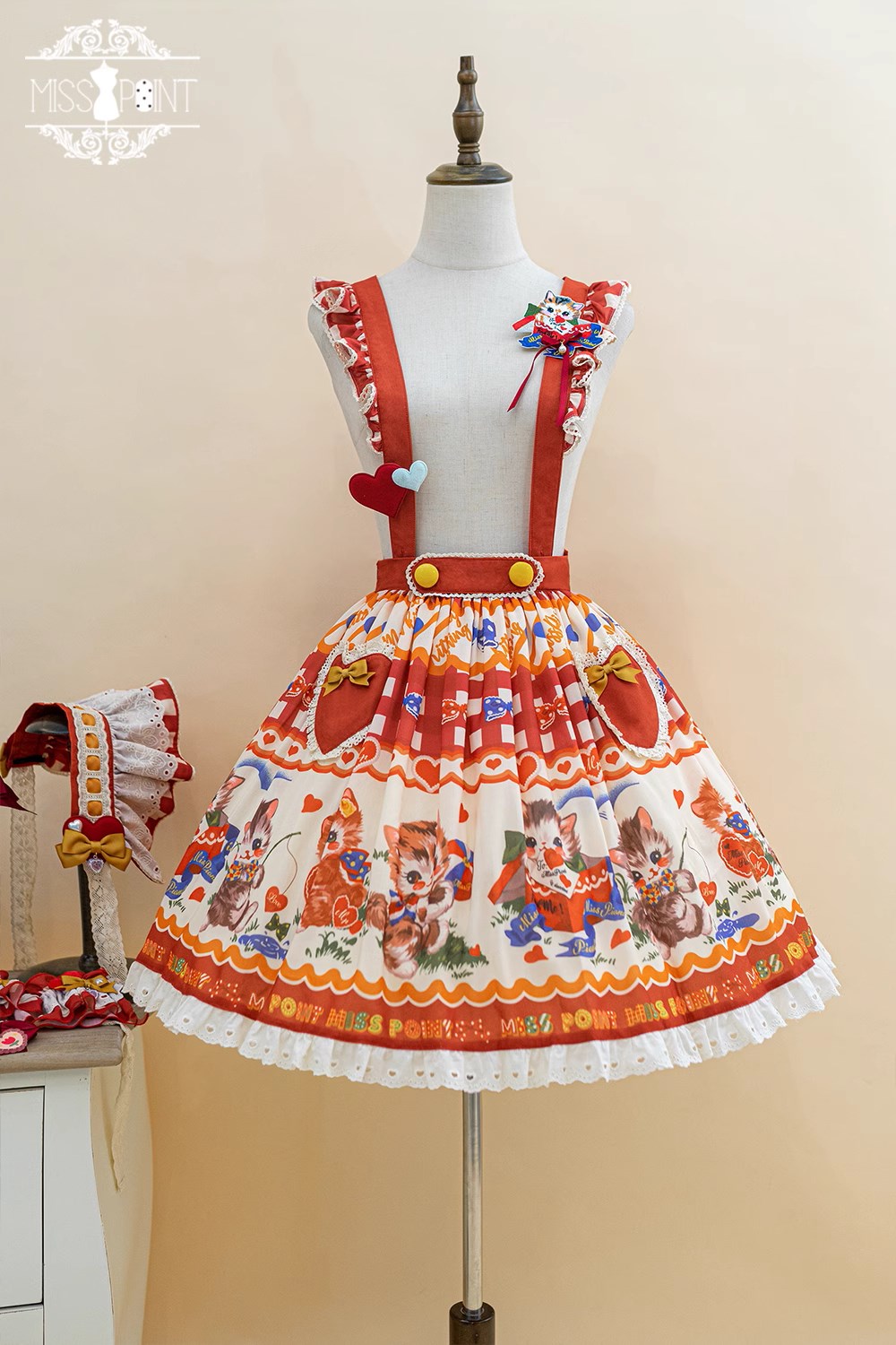 【予約販売】Sweet Kittyレトロサスペンダースカート