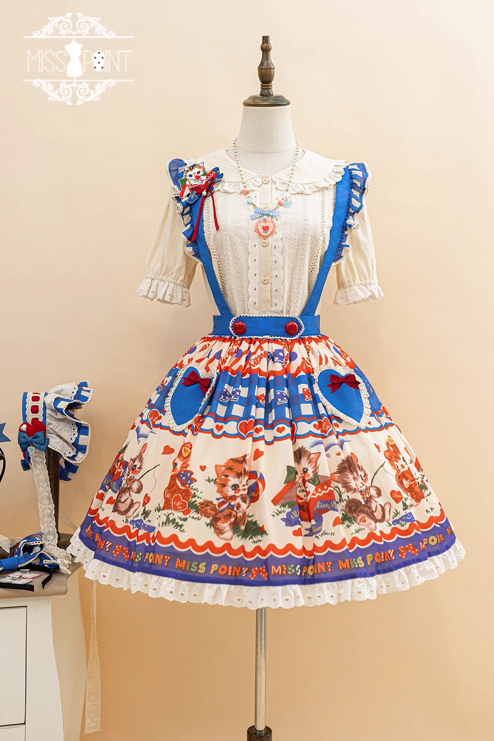 【予約販売】Sweet Kittyレトロサスペンダースカート