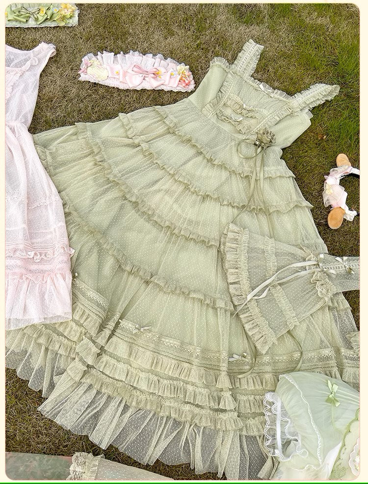[Resale/Pre-orders available until 2/12] Fragrant Grass Polka Dot Tulle Jumper Skirt