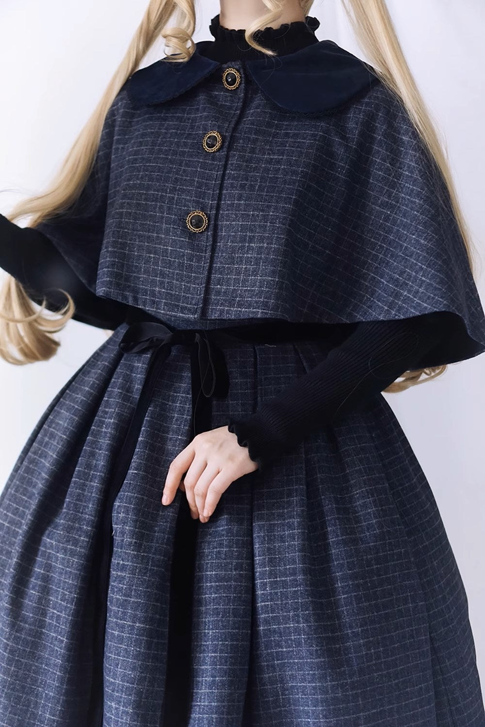 【予約販売】Earl Gray チェックのジャンパースカート・マント・ベレー帽セット