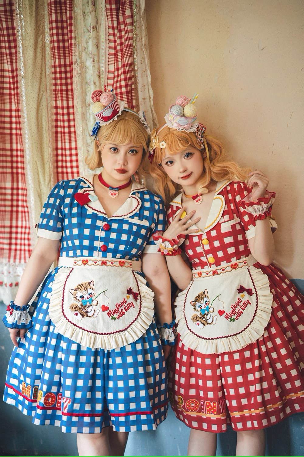 【予約販売】Sweet Kittyレトロカフェ風ワンピース
