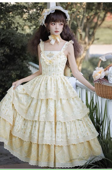 Cream yellow floral jumper skirt