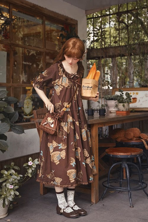 [Sales period ended] Chocolate Bear Movement One-piece dress type 1