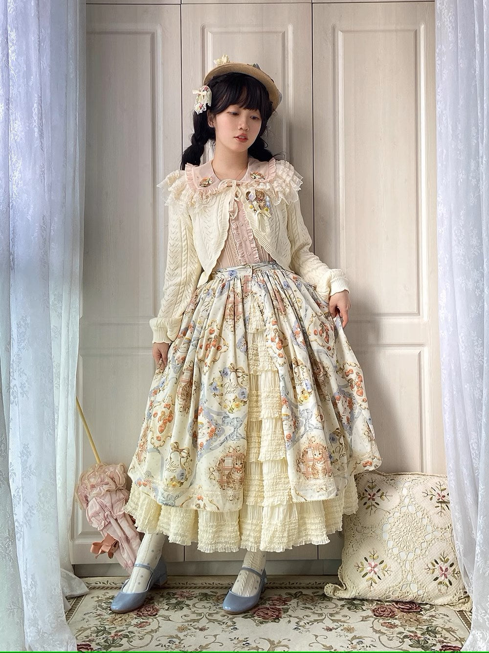 【予約販売】猫の薔薇お茶会 前開きデイリースカート