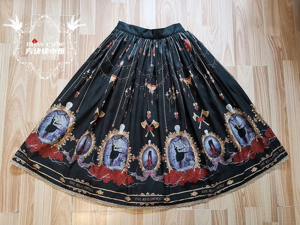 The Red Shoes Gothic Lolita Print Skirt