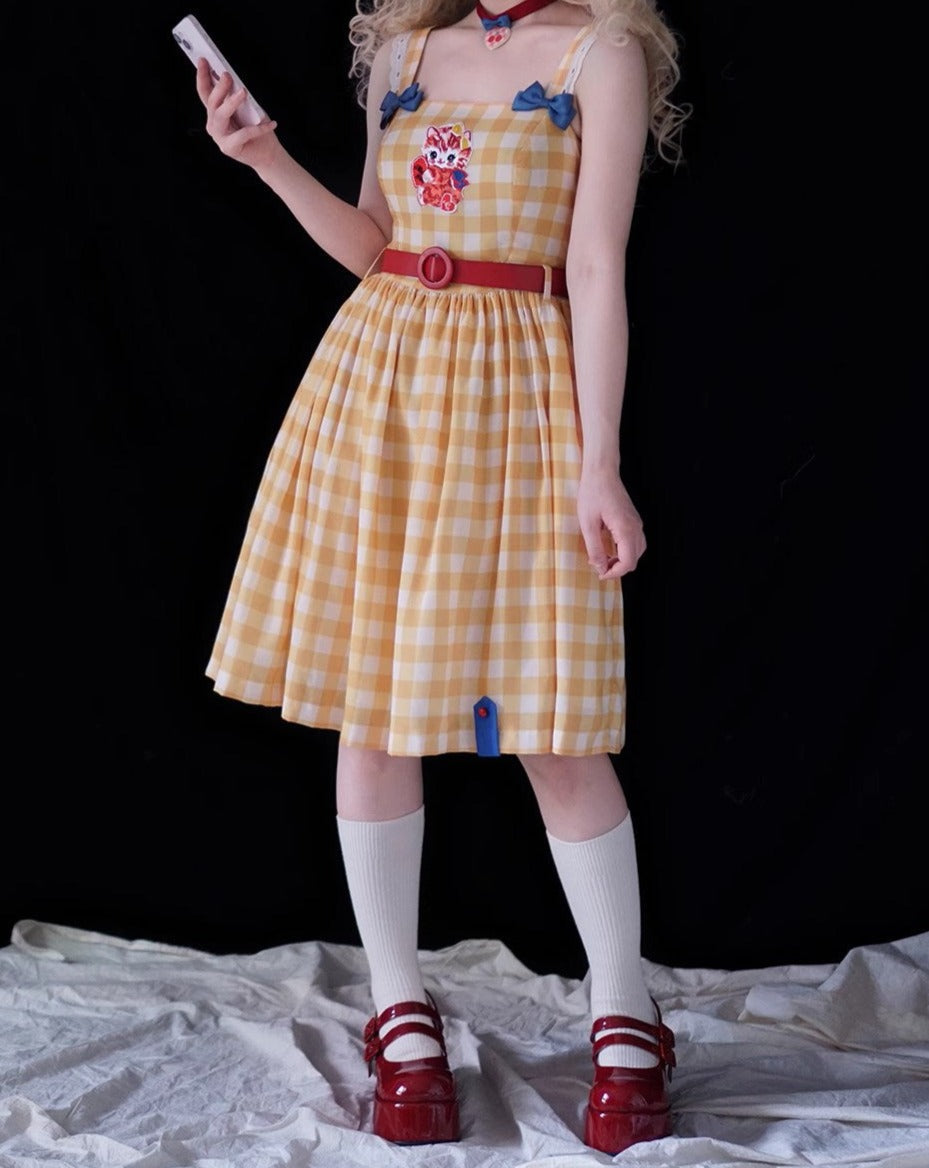 【予約販売】Sweet Kittyレトロシンプルジャンパースカート