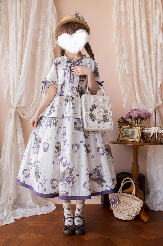 [Sales period ended] Picnic Basket One-piece dress with grape pattern