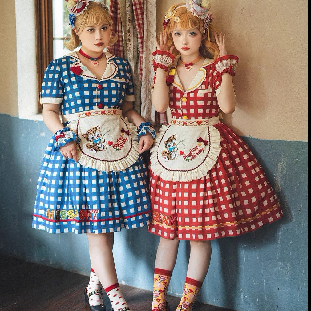 【予約販売】Sweet Kittyレトロカフェ風ワンピース