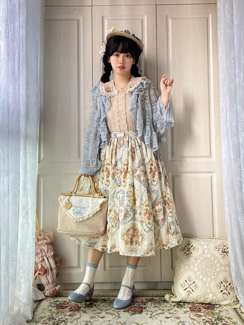 【予約販売】猫の薔薇お茶会 前開きデイリースカート