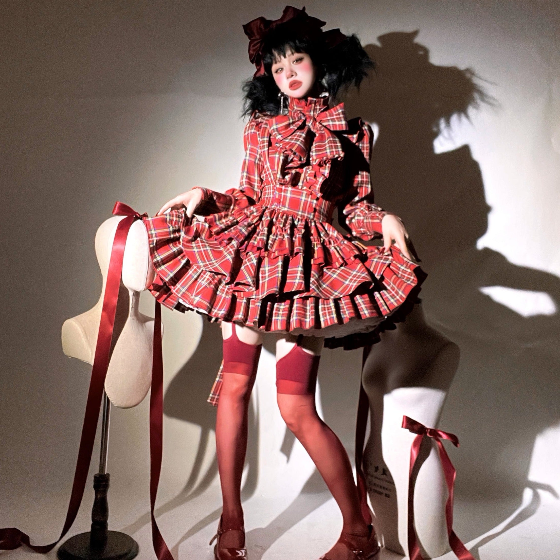 Doll's House リボンタイフリルブラウス チェック柄全4色
