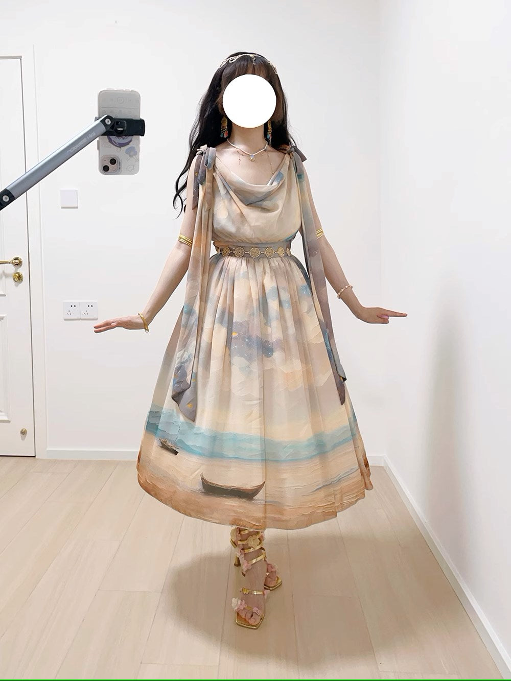 【予約販売】Elegance Greek 油彩画風プリントジャンパースカート