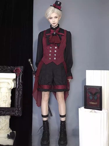 [Pre-orders available until 7/11] Evil Twins Red Prince-style blouse, vest, cape, pants [Buy 4 items and get 10% off]