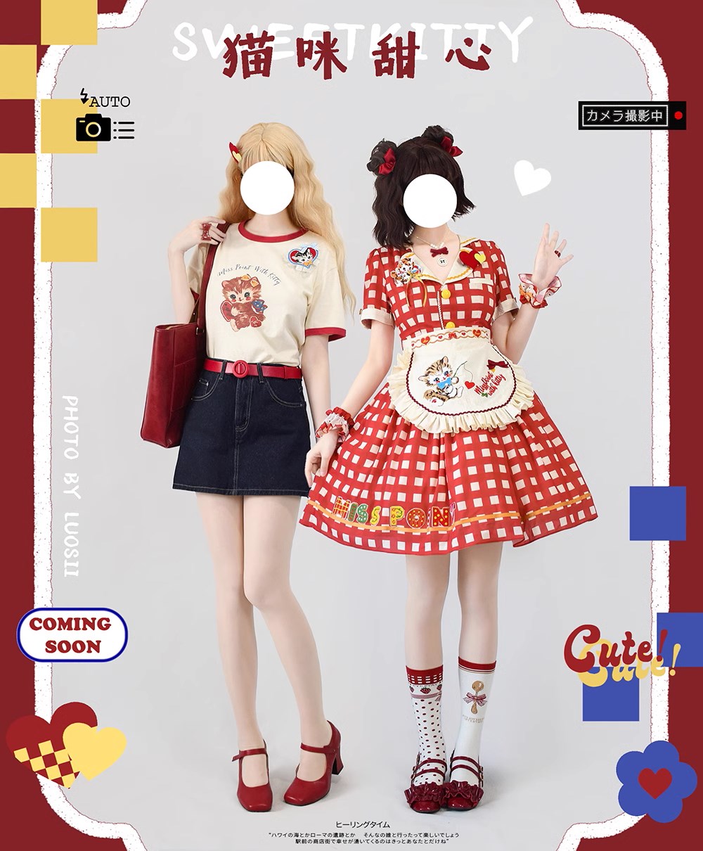 【予約販売】Sweet Kittyレトロカフェ風ワンピース
