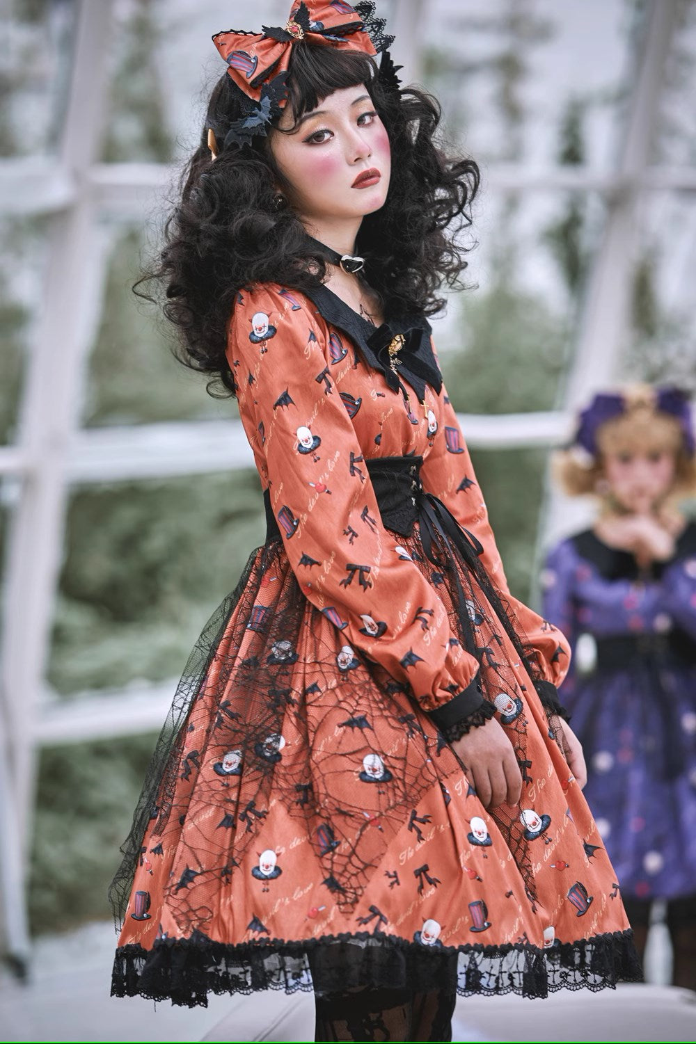【予約販売】Clown Revival Night 蝙蝠襟の長袖ワンピース